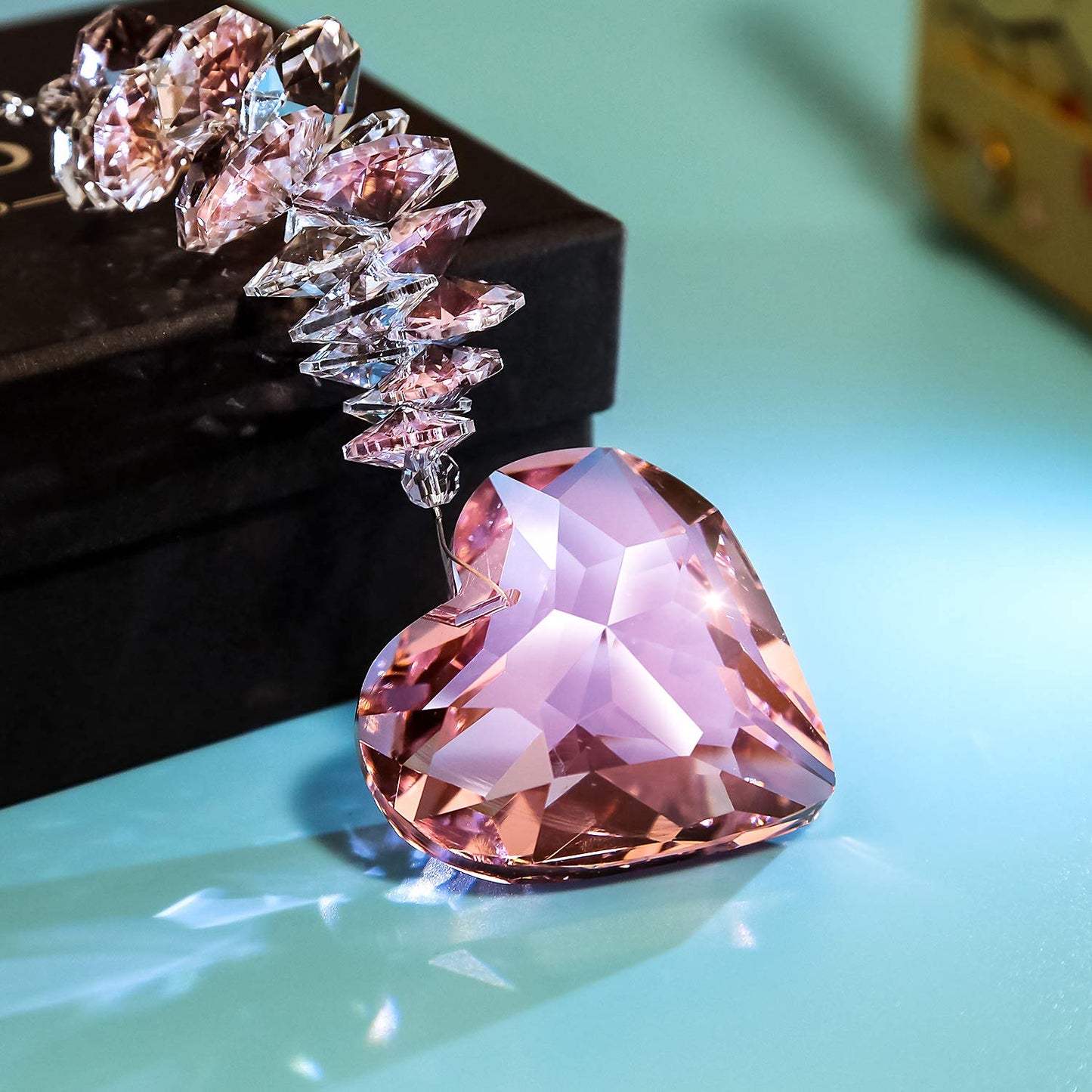 Shario 45mm Clear Glass Heart Crystal Ball Prism Pendant, Suncatcher for Windows, Outdoor Garden Hanging Décor, Gifts for Women, Mom(Pink)