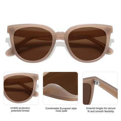 SOJOS Trendy Cat Eye Round Polarized Sunglasses for Women Fashion UV Protection Sunnies Sunglasses SJ2175, Brown Frame/Brown Lens