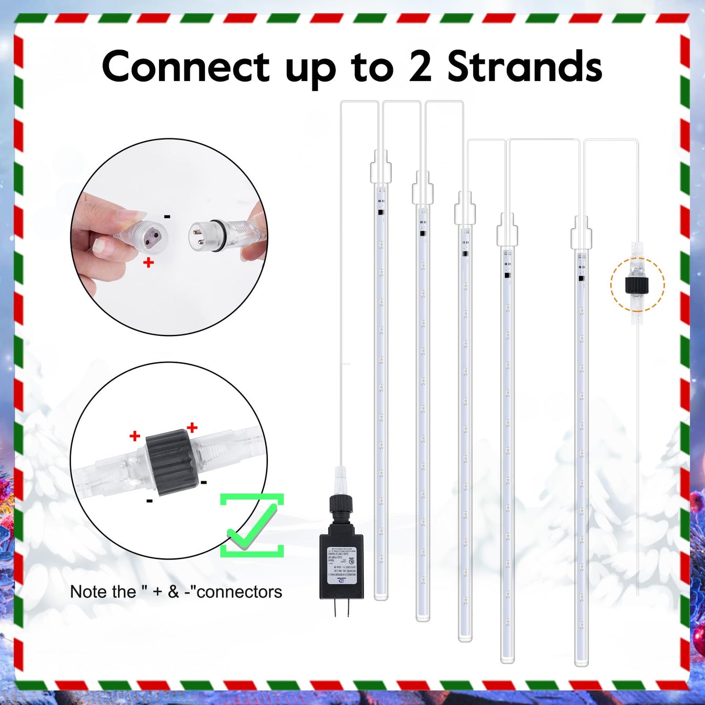 Brightown Meteor Shower Lights Outdoor, 16 Inches 16 Tubes 576 LED Icicle Lights, Waterproof Meteor Christmas Light Outdoor, Hanging Falling Rain Light for Tree Holiday Party Christmas, Warm White