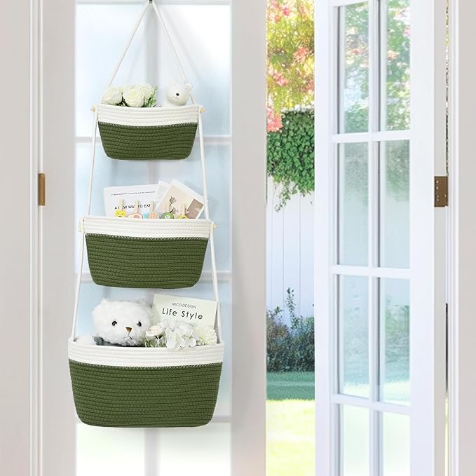 Hanging Storage Baskets, Over the Door Basket, Cotton Wall Baskets Storage