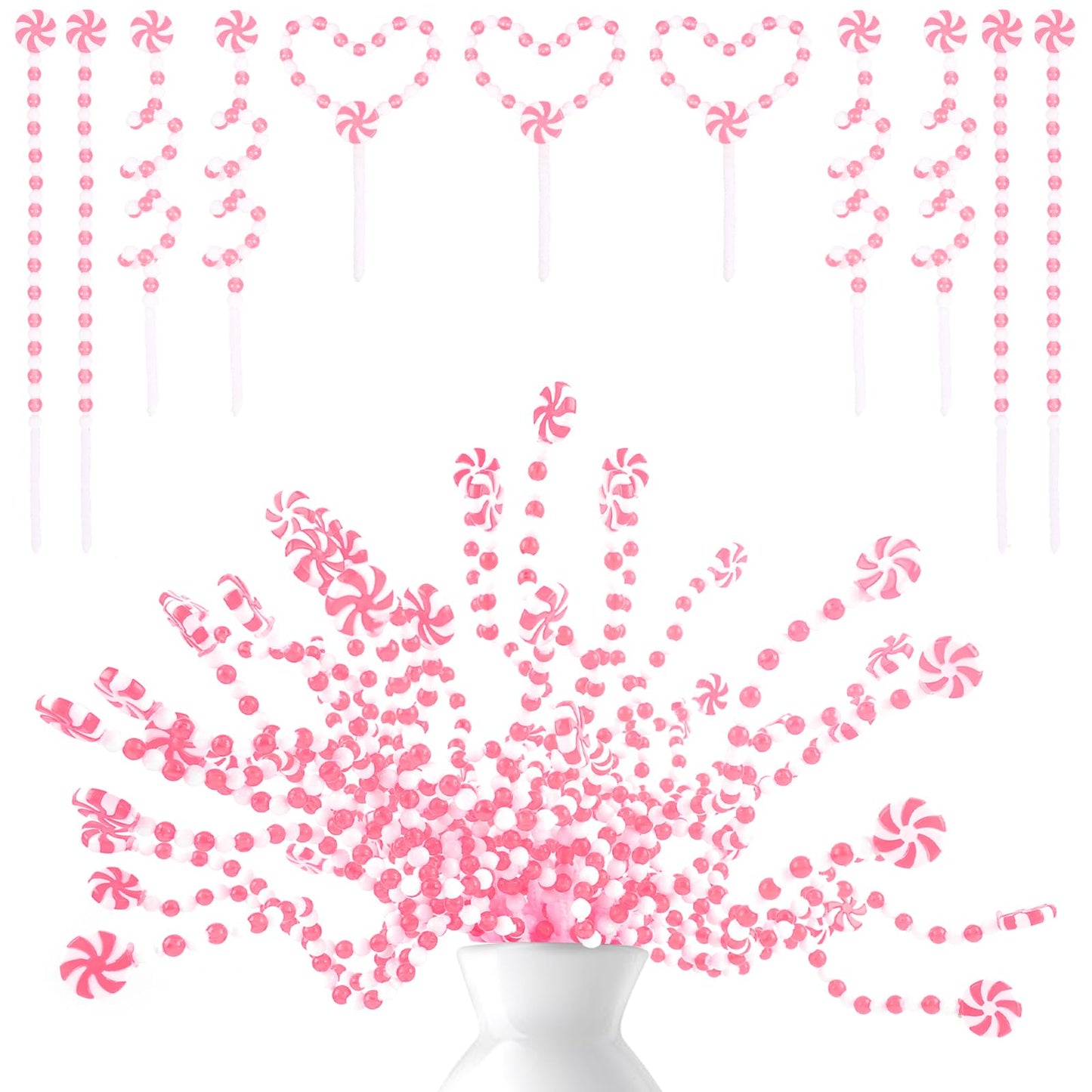 HOHOTIME 18Pcs Candy Cane Christmas Decorations, Pink White Straight Christmas Tree Picks Ornaments, Candy Cane Christmas Tree Decorations for Vase Garland Wreath DIY Craft Xmas Tree Topper Home Decor
