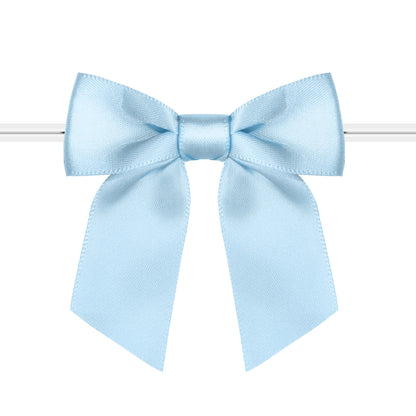 Rainbow Pana 120 Pack Twist Tie Bows for Treat Bags 3" Baby Blue Satin Ribbon Bows for Package Craft Gift Wrapping Decoration