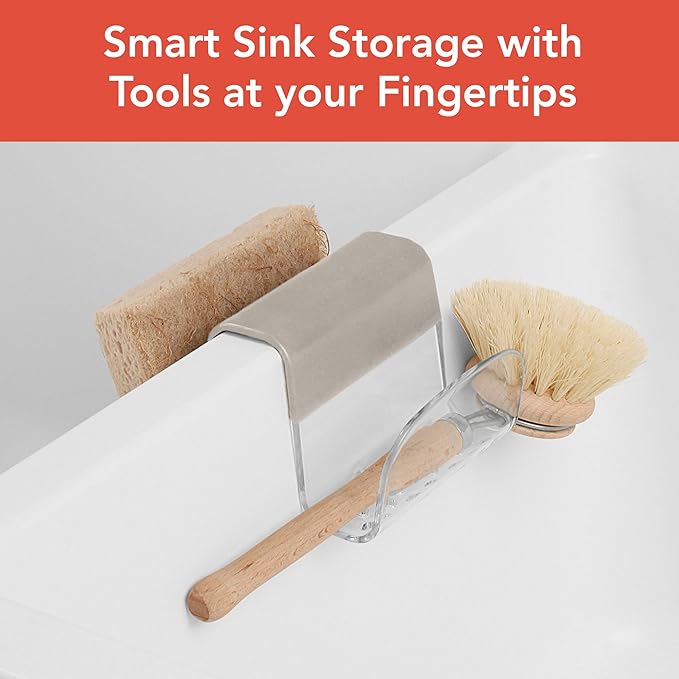Spectrum Sink Saddle for Kitchen Sink Warm Gray Clear Sponge and Brush Holder