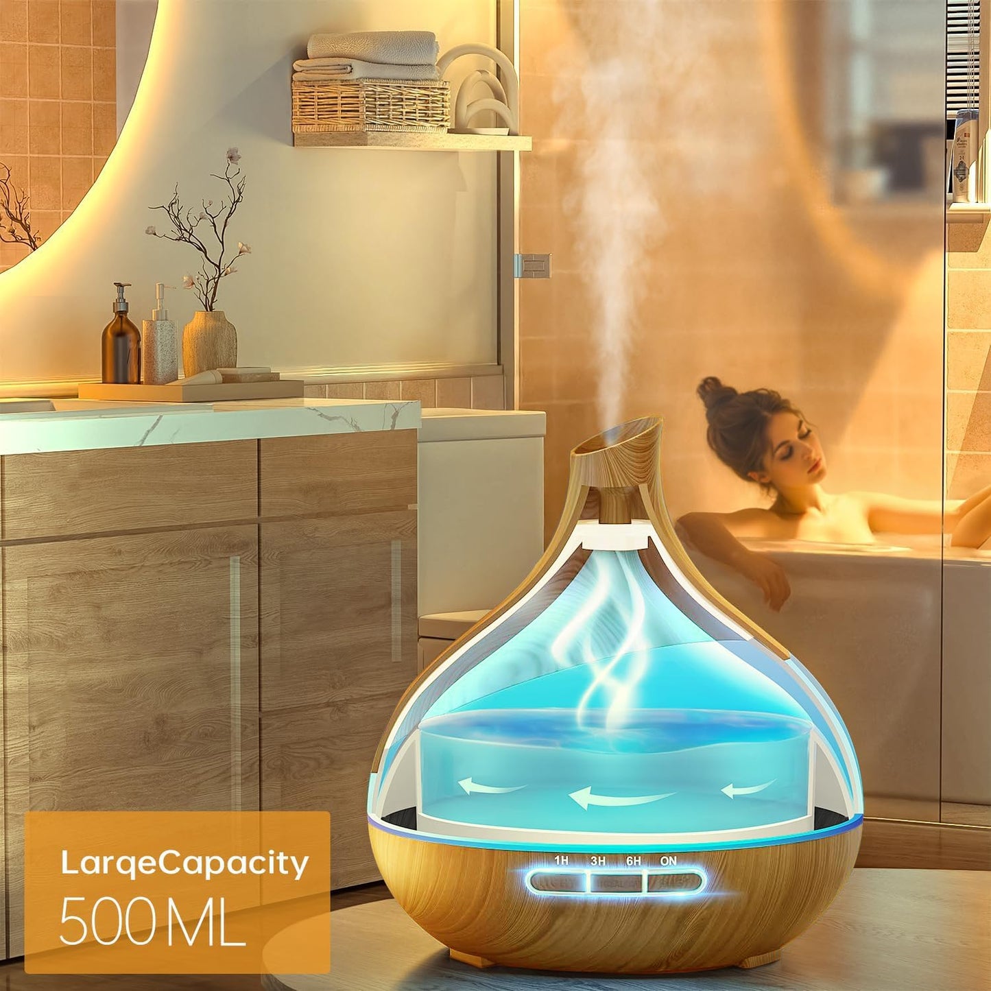 HJTHJT 500ML Essential Oil Diffuser: Aroma Diffuser with Remote Control for Hotel Spa Yoga Room - Humidifiers for Bedroom with 14 Colors LED Night Light for Kids/Women Home Relaxation