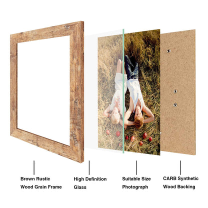 iRahmen 8x10 Picture Frame Set of 4, High Definition Real Glass Rustic Brown Frame, 8 x 10 Wood Photo Frames for Desktop Display and Wall Mounting