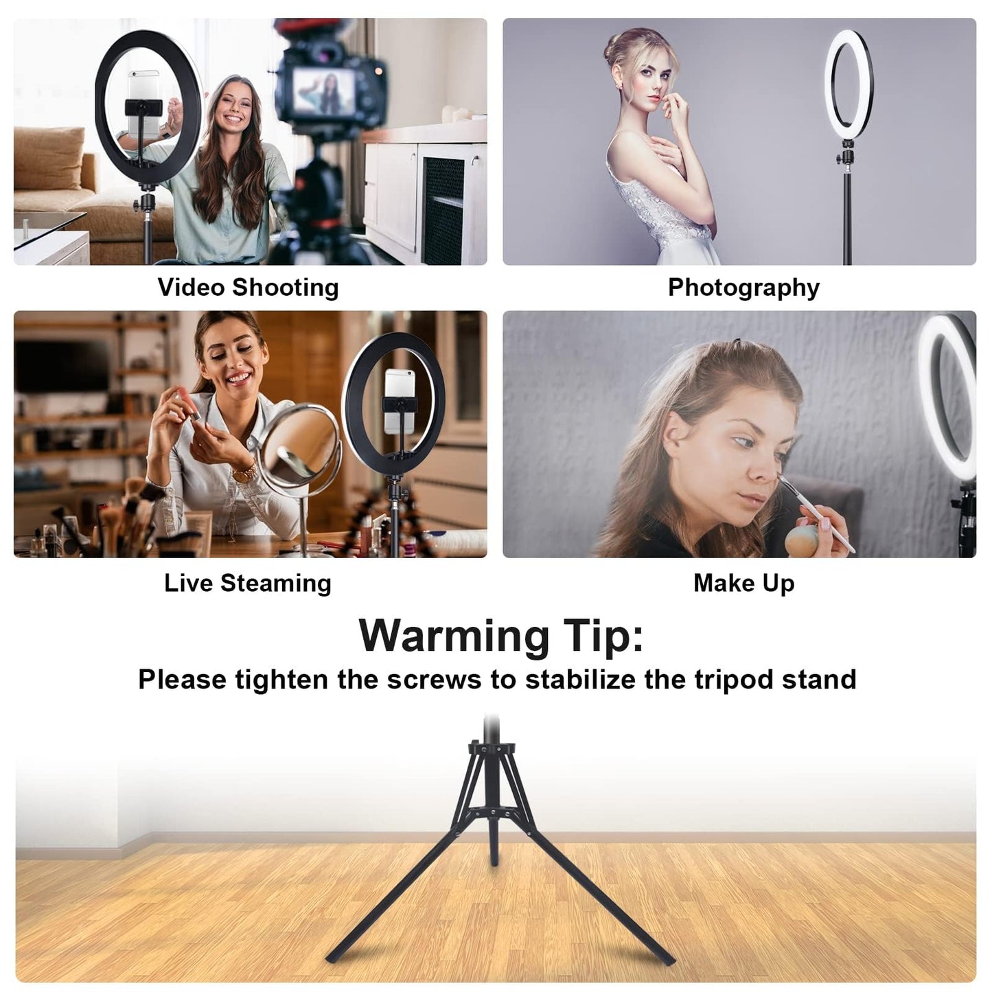 Herrfilk 13" Ring Light with Tripod Stand & Phone Holder, LED Ring Light for Phone with 3 Light Color Temperatures, 12 Brightnesses, 48 RGB Light Modes, Ringlight for Selfie, YouTube, Tik Tok