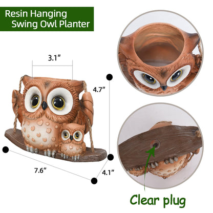 Swing Owl Hanging Planters for Indoor Plants, Cute Small Succulent Pots with Drainage Hole, Unique Resin Plant Hangers Outdoor, Hanging Plant Holder for String Of Pearls, Gift Ideas for Mother