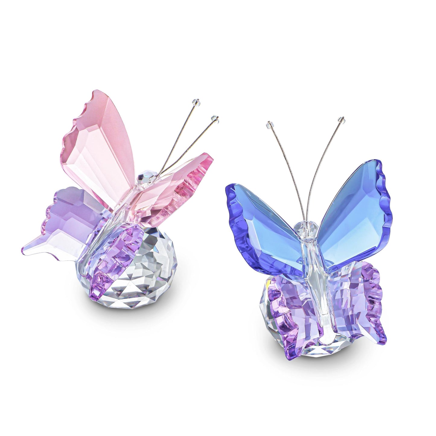 KRISININE 2pcs Crystal Butterfly Figurines with Clear Ball Base Butterfly Ornaments Animal Collectibles Crystal Decoration for Christmas Wedding Party Gifts for Women