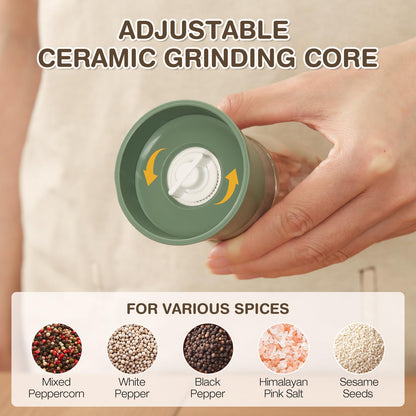 Vucchini Salt and Pepper Grinders 2 Set with Ceramic Core Cinnamon,Adjustable Coarseness,Green,Bamboo,Spice Mills,Home Kitchen Birthday,Housewarming Gifts