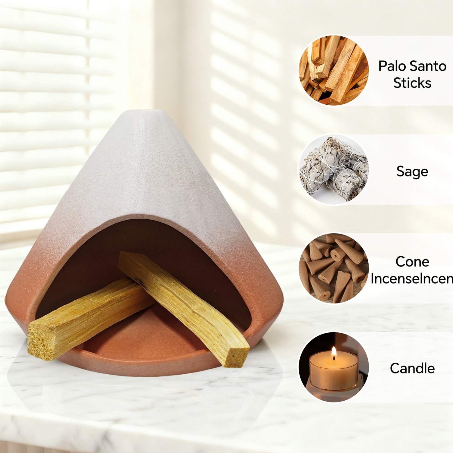Palo Santo Holder Burner, Modern Incense Burner for Sage, Palo Santo Sticks and Cones Burning, Meditation and Energy Cleansing Aromatic Home Decor,Meditation Gifts（Matte Pink）