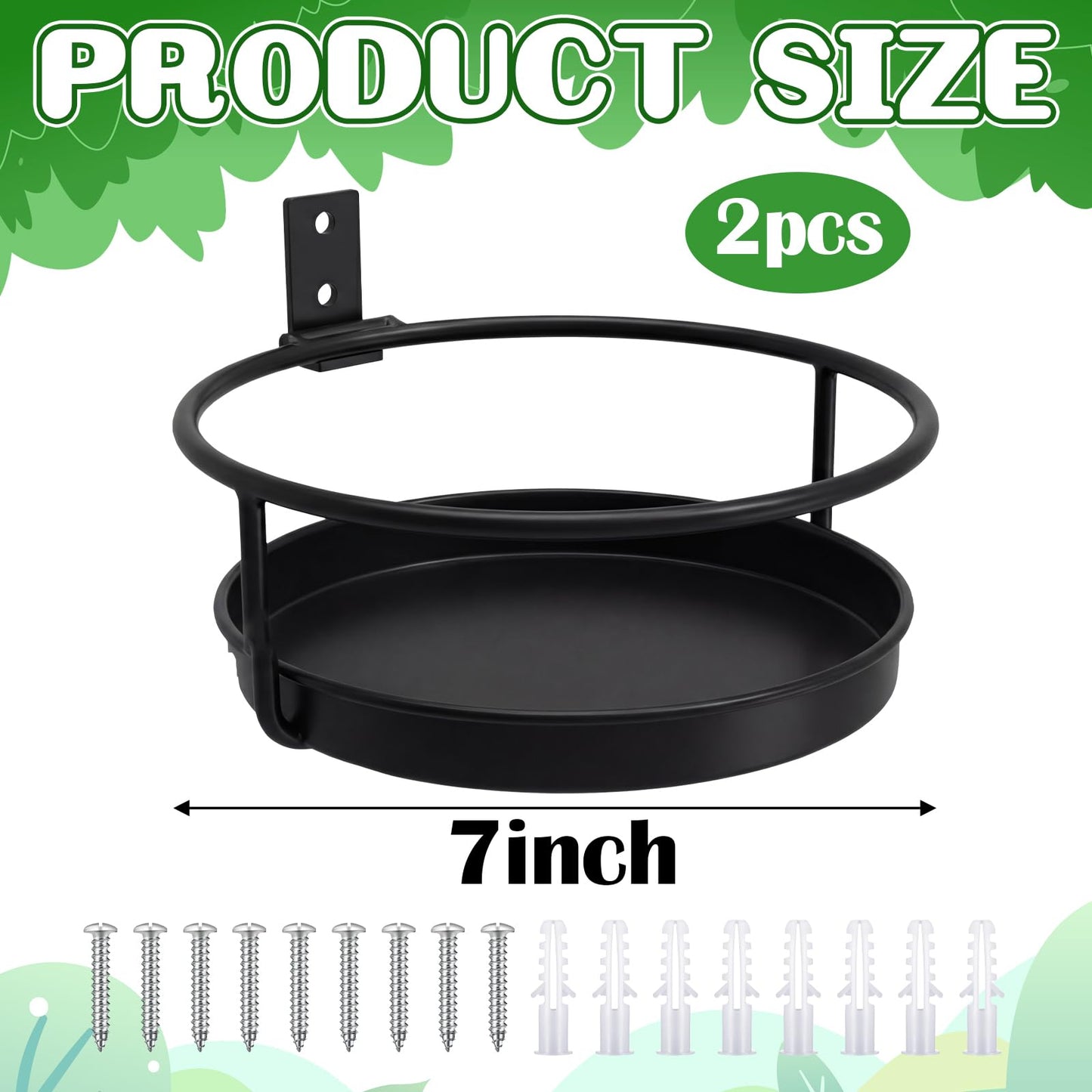 Lounsweer 2 Pack Wall Plant Holder with Hooks Metal Flower Pot Wall Hanging Shelf Black Indoor Outdoor Decor 7 Inch Floating Shelf Planter Hanger Bird Feeder Tray for Bedroom Living Room Porch Balcony