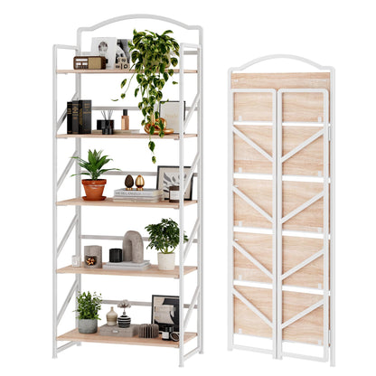BHG No Assembly Folding Bookshelf for Living Room,Semicircle Collapsible Book Shelf for Home Office, Portable Bookcase Storage Organizer Rack Shelves