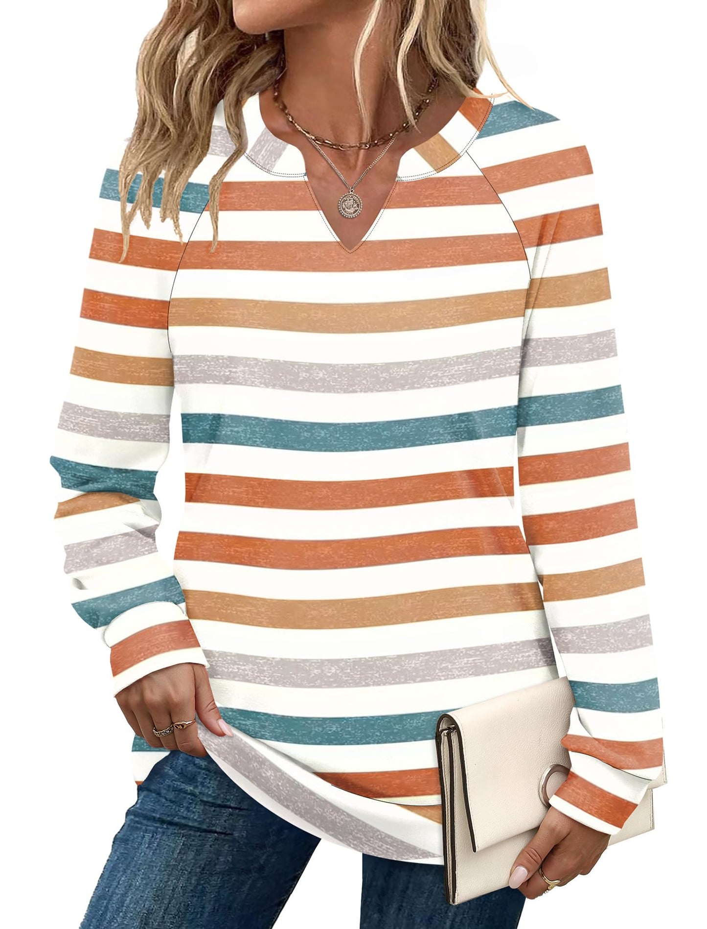 SAMPEEL Sweatshirts for Women V Neck Long Sleeve Shirts Lightweight Sweaters Fall Fashion Tops Outfits 2025