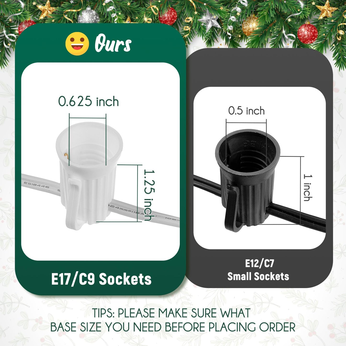 Brightown C9 Light Strand 100 FT for E17-12 Spacing, Outdoor String Light Christmas Stringer with 100 Sockets for Patio (White)