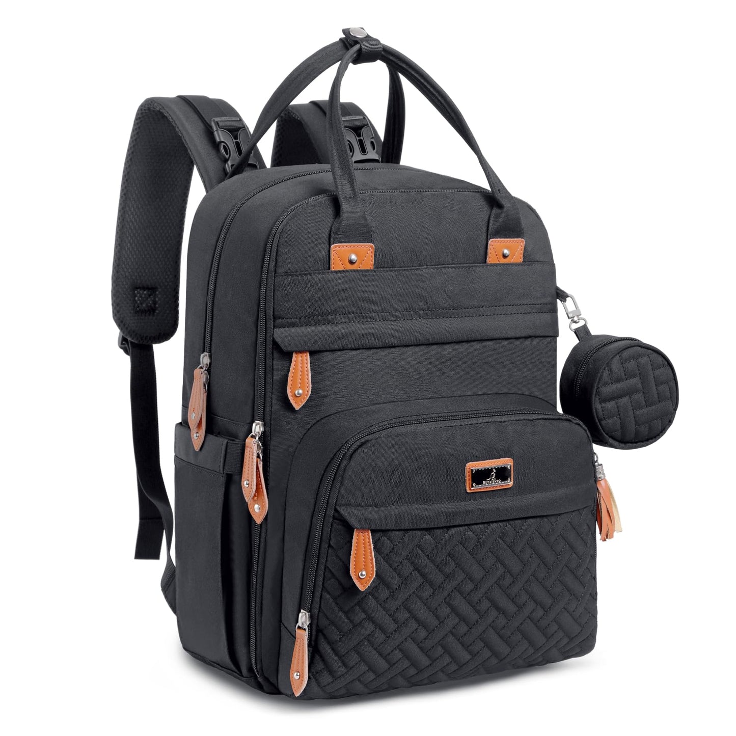 BabbleRoo Baby Changing Bag Backpack, Nappy Changing Back Pack Diaper Bags with Changing Mat & Pacifier Holder for Mom & Dad (Black)