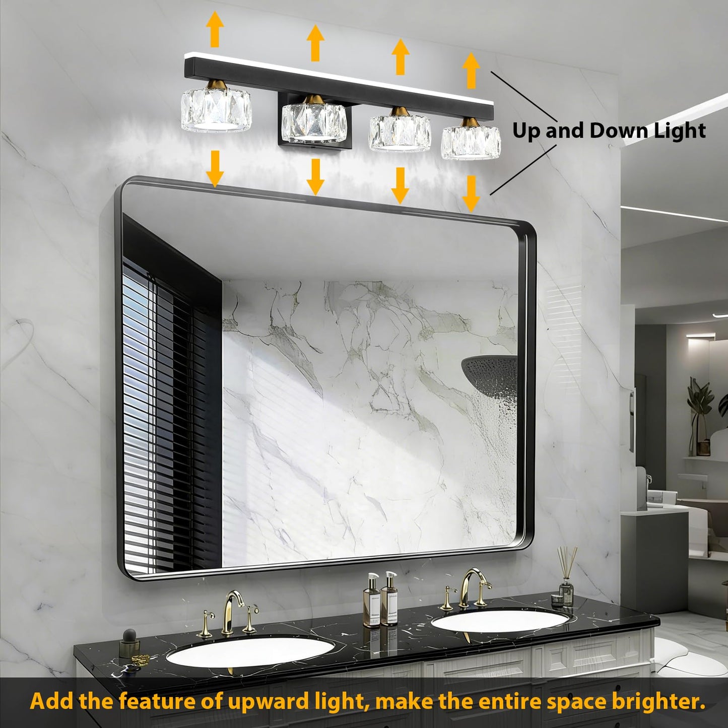 BrkNit Black Crystal Bathroom Vanity Light Fixtures Over Mirror for Bathroom Lighting (4 Lights)