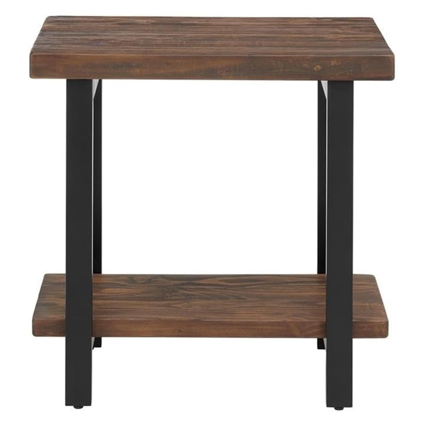 Alaterre Furniture Pomona Living Room 2-Tier Solid Wood End Table with Natural Finish and Metal Legs – Modern Farmhouse Accent or Home Décor (Rustic Brown)