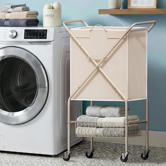 Laundry Basket with Wheels:88L Rolling Laundry Cart Foldable Metal Frame Dirty