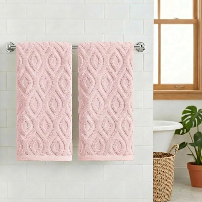 Artoid Mode 2 Pcs Pink 3D Diamond Grid Jacquard Hand Towels