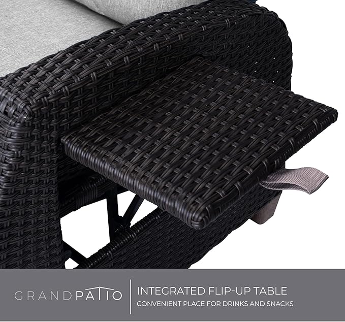 Grand patio Outdoor Reclining Chairs with Extended Footrest 2-Piece Adjustable Patio Wicker,Lounge Recliner up to 150° with Flip Side Table Griege