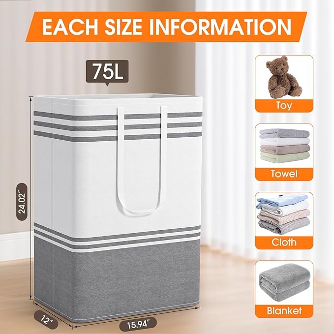 2 Pack Large Laundry Baskets, Laundry Hampers, Freestanding Waterproof