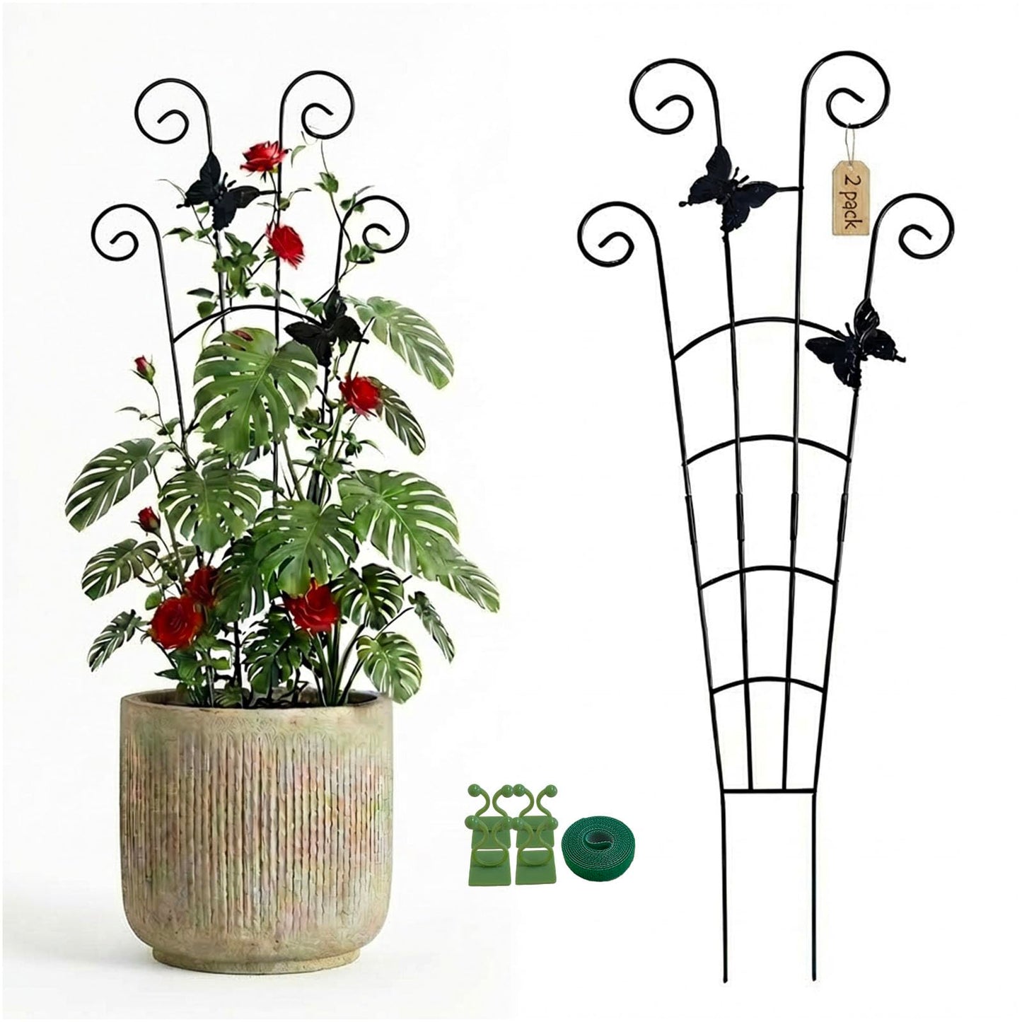 2 Pack 30 in Adjustable Plant Trellis Thickened Rust-Proof Metal Climbing Support Expandable 15-30 Inch Indoor Outdoor Garden Trellis for Pothos Ivy Monstera with Plant Ties