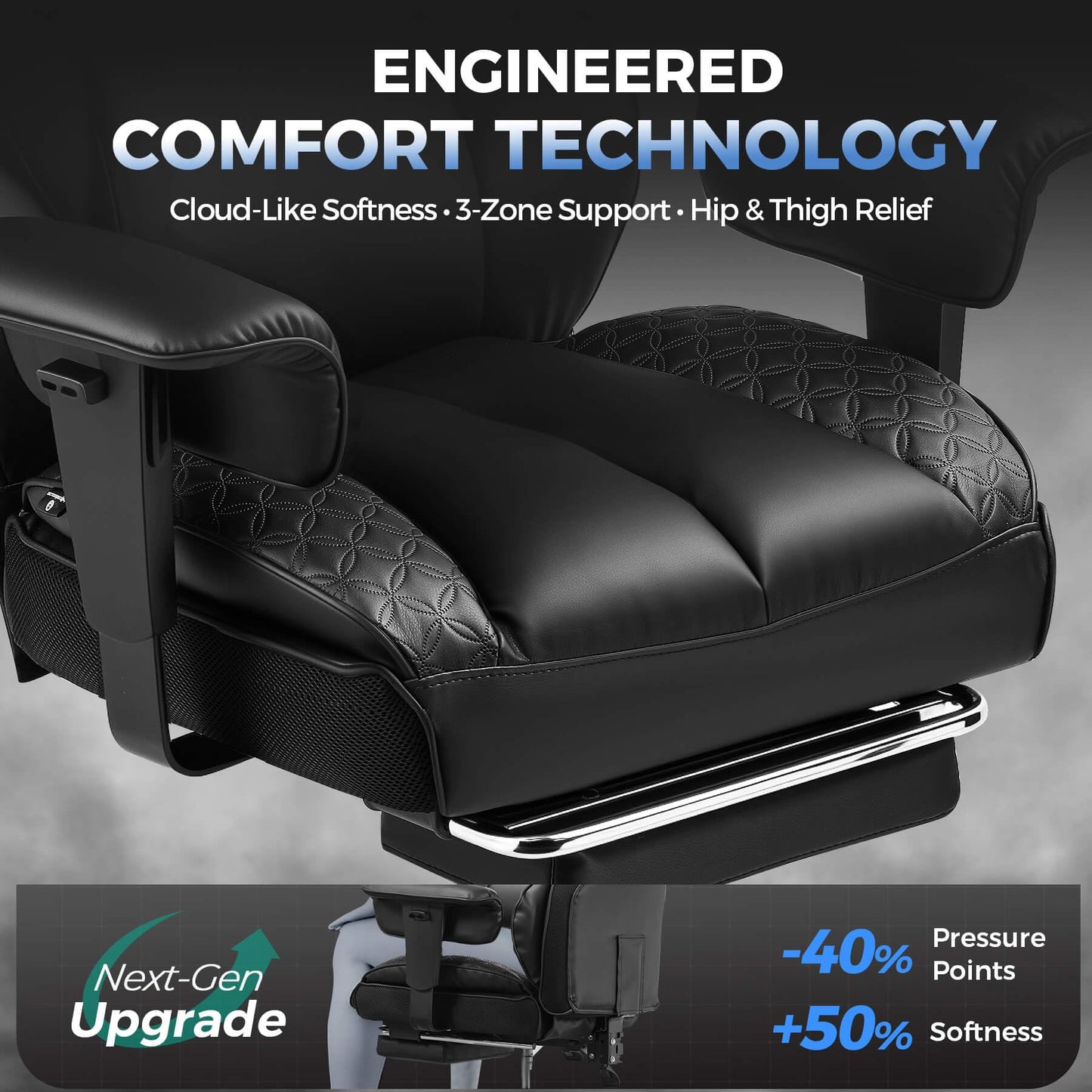 GTPLAYER Big and Tall Gaming Chair 400lbs Heavy Duty Office Chair with Footrest, High Back Pocket Spring Lumbar Support, Ergonomic Wide Comfy Seated Cushion for Lower Back Pain Relief, Earth-Black