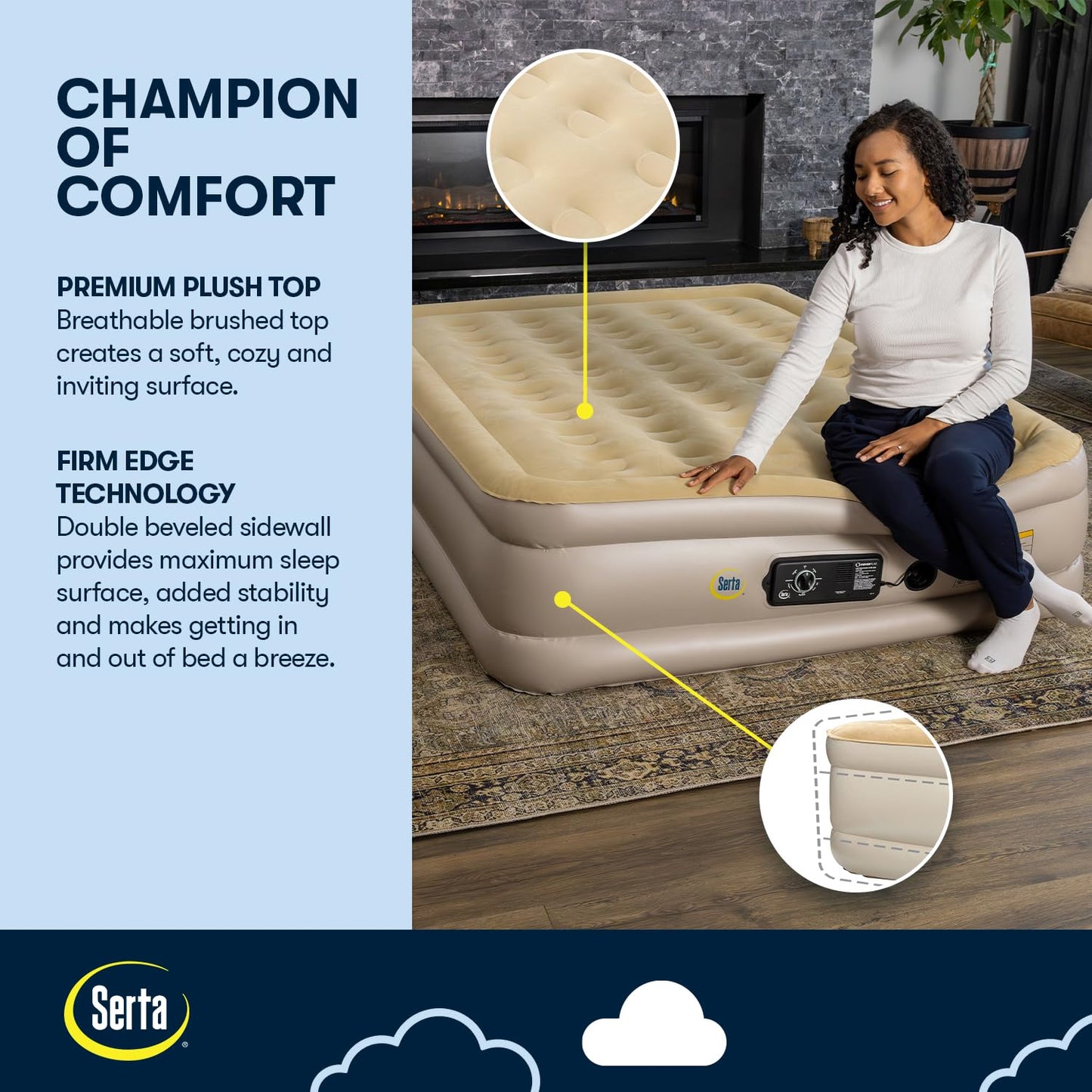 Serta Raised Air Mattress with Never Flat Pump | Size: Queen 18" | Luxury Inflatable Mattress - Built in Air Pump to Ensure a Good Night’s Rest | Heavy Duty Blow Up Mattress with Self Inflating Pump