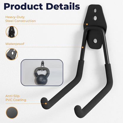 16 Pack Steel Heavy Duty Garage Hooks Storage Hooks with Anti-Slip Coating, Utility Garage Wall Mount Hanger and Organizer for Sheds, Bikes, Ladder, Rope, Broom, Shovel, Garden Power Tools, and Cords