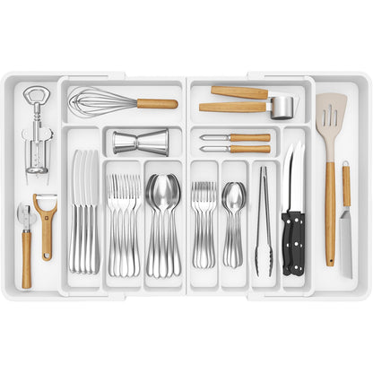 Lifewit Large Silverware Drawer Organizer, Expandable From 21 to 36 Inches, BPA Free Plastic Utensil Tray for Kitchen, Adjustable Flatware and Cutlery Holder for Spoons Forks Knives, Black