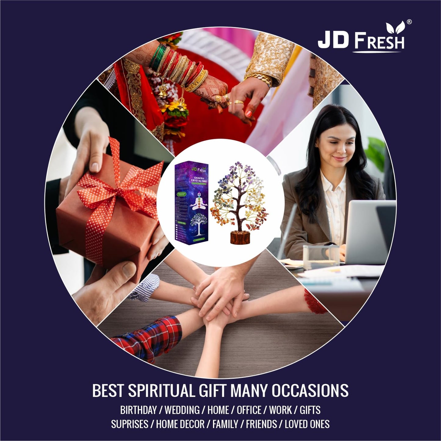 JD FRESH 300 Beads 7 Chakra Crystal Tree/Showpiece Good Luck and Positive Energy/Showpiece for Living Room/Natural Healing Gemstones Money/Lucky Tree for Good Luck (Multicolor)