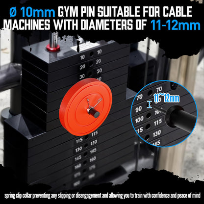 Reinforced Weight Stack Pin - Maximum additional Load Capacity of 60kg/132lbs - Load Extra Olympic Weight for Strength Training Weight Lifting in Gym Cable Machine & Home Gym(Dia:10mm Length:110mm)