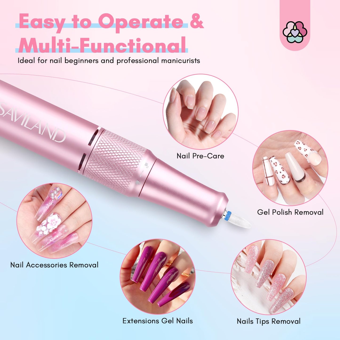 SAVILAND Electric Nail Drill Professional: 40000RPM Upgrad Nail Drill Kit 2025 Beautiful Gradient Sunset Color Scheme Nail D rill Machine Portable Nail File & Buffers Salon Use Manicure Pedicure
