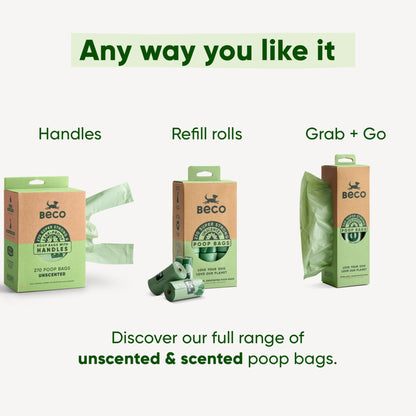 Beco Dog Poop Bags Rolls - Strong & Large - 270 Bags (18 Rolls of 15) Unscented, Dispenser Compatible for Dog Waste