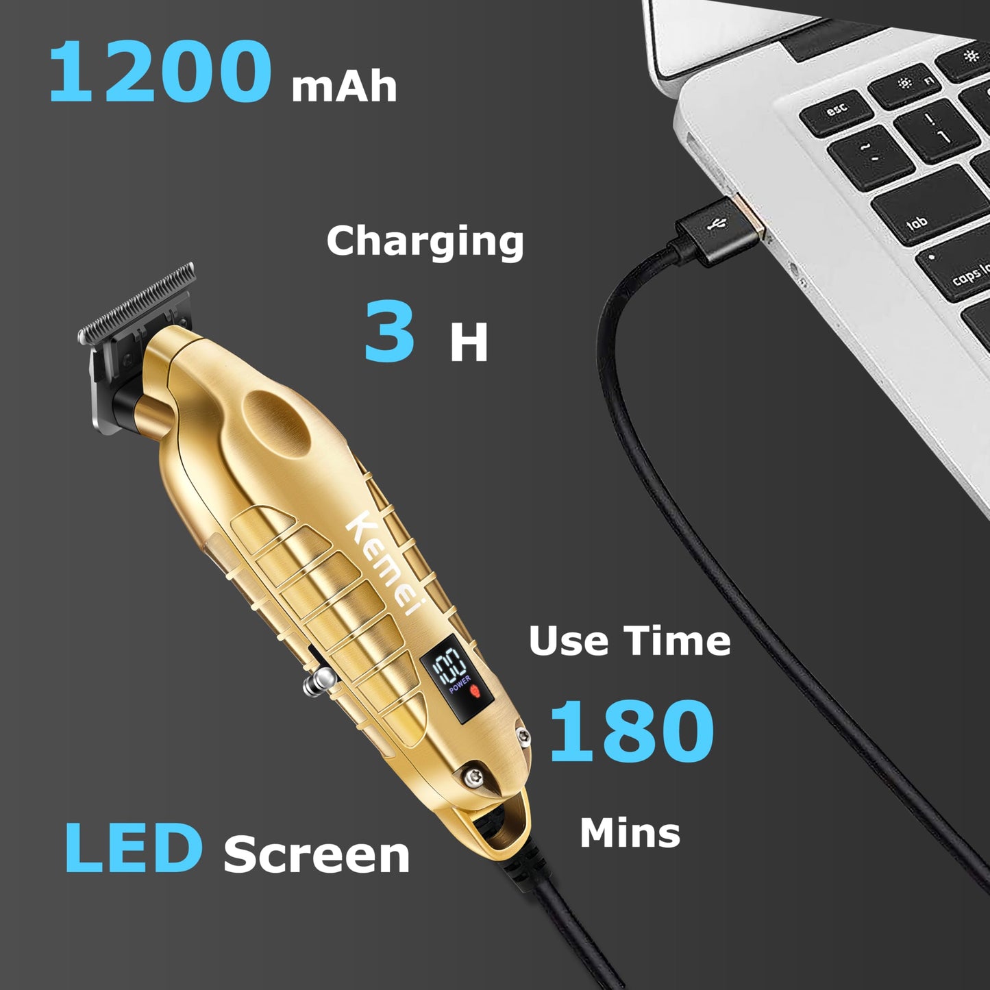 KEMEI 2293 Professional Hair/Beard Trimmer for Men Zero Gapped Hair Clippers for Barber with T Blade, Cordless Rechargeable