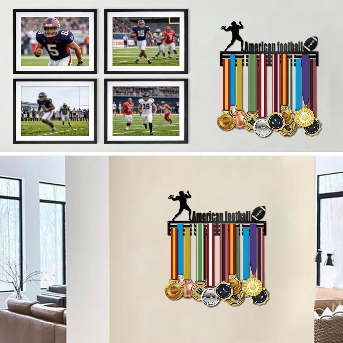 Resama Fashion Medal Hanger Holder Display Wall Rack Frame Shelf-Black Metal Medal Hanger Awards Ribbon Cheer,Gymnastics,American Football Easy to Install