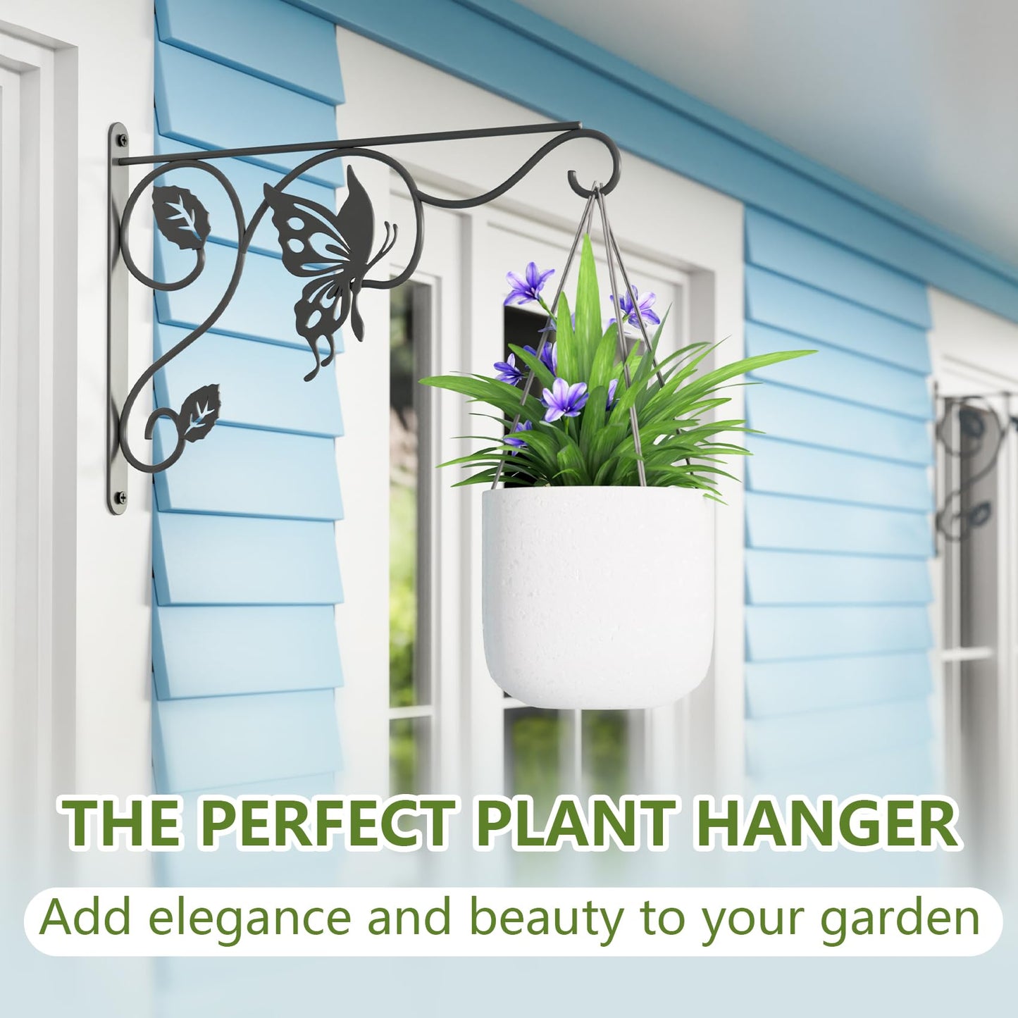 2 Pack Heavy Duty Plant Hooks for Hanging - 12 Inch Metal Wall Hangers Indoor/Outdoor, Sturdy Plant Bracket for Bird Feeders, Planters, Lanterns, Wind Chimes - Patio, Garden, Home Decor (Black)