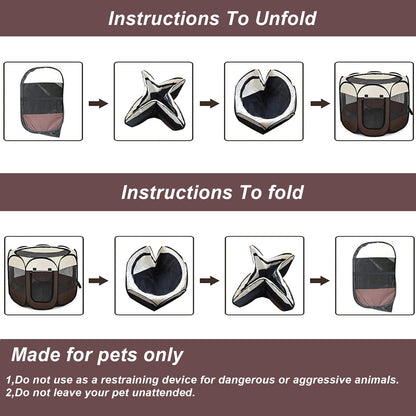 Hepeeng Portable Foldable Pet Dog Cat Playpen and Puppy playpen Pet Tent with Carrying Case Collapsible Travel Bowl Indoor/Outdoor Use with Water Resistant and Removable Shade Cover