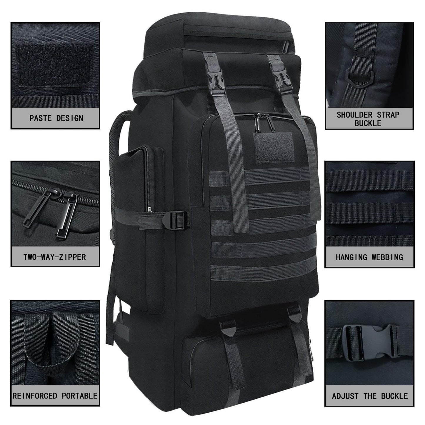 Wesoke 80L Camping Hiking Backpack for Men, Extra Large Survival Hunting Backpack, Waterproof Big Molle Military Tactical Rucksack, Oversized Outdoor Sport Travel Daypack (80L, Black)