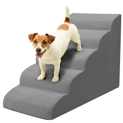 Niubya Dog Steps for Bed and Sofa, H24.4", Ramp, Dog Stairs for Small Dogs, Older and Injured Pets, with Double Anti-slip Washable Cover and High-density Foam (Grey, 5 Steps)
