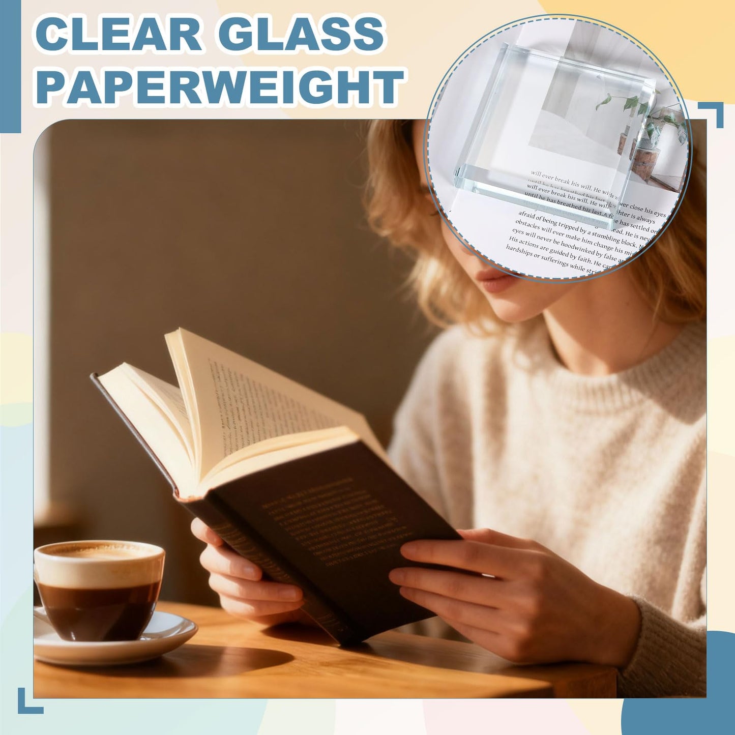 PATIKIL 2 Pcs Clear Crystal Paperweight, 2.76 x 2.76 x 0.59 Inch Clear Paperweight Decorative for Home Decoration Reading Photography Daily Office Gifts, Clear(Square)