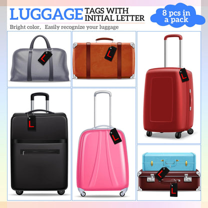 8 Pcs Initial Letter A-Z Luggage Tags Silicone Suitcase Instrument Tag with Name Card and Stainless Steel Loop(Letter L,Red, Black)