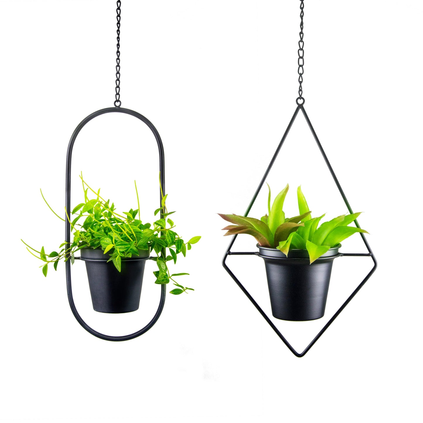 Metal Hanging Planters, Modern Plant Hanger with 5 inch Pot, Set of 4 Black Plant Holder, Small Wall and Ceiling Planter for Indoor Plants, Home Décor