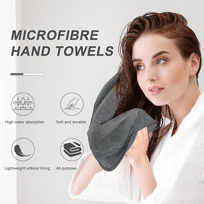 KinHwa Microfiber Hand Towels for Bathroom Soft and Absorbent Face Towels Grey