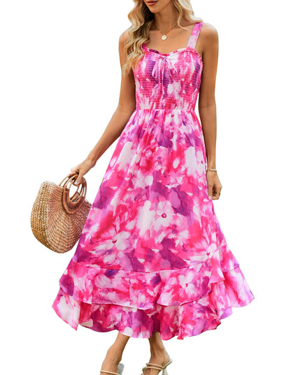 GRACE KARIN Women's 2025 Summer Floral Boho Dress Square Neck Strapped Swing A Line Sundress Beach Long Maxi Outfits