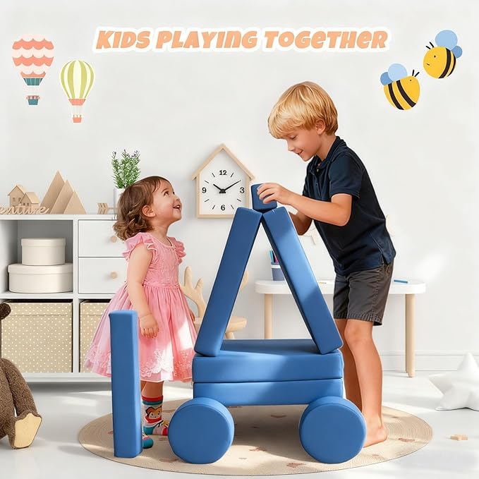 12 Pcs Modular Kids Play Sofa Convertible Foam Floor Mat and Play Fortress