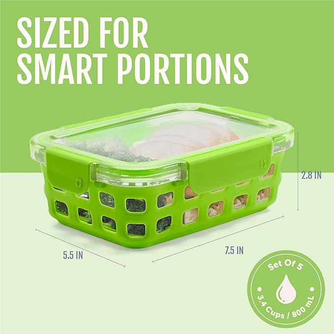 Ello Duraglass 3.4 Cup Meal Prep Sets 10Pc, 5 Pack Set- Glass Food Storage