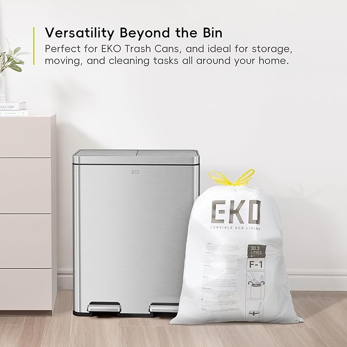 EKO 8 Gallon / 30.3 Liter, Extra-Strong Unscented Garbage Bags, Easy-Dispense