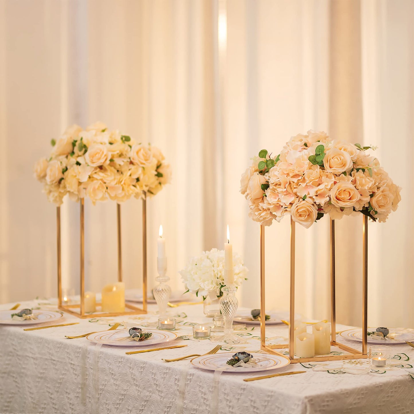 Sziqiqi Dining Table Centerpiece Small Flower Stand for Wedding - Engagement Party Decorations Dining Table Decor for Center Pieces Minimalism Cuboid Design 15.75inch