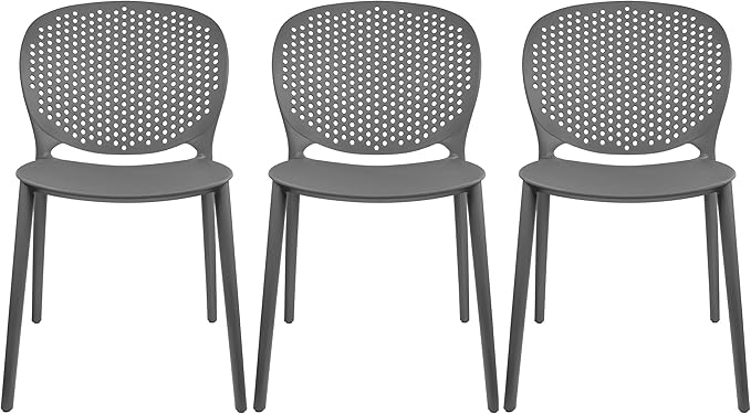2xhome Set of 3 Patio Dining Chairs | Modern Stackable Outdoor Pool Side Chair | Weather Resistant Plastic for Yard, Porch, Balcony, Kitchen, Gray